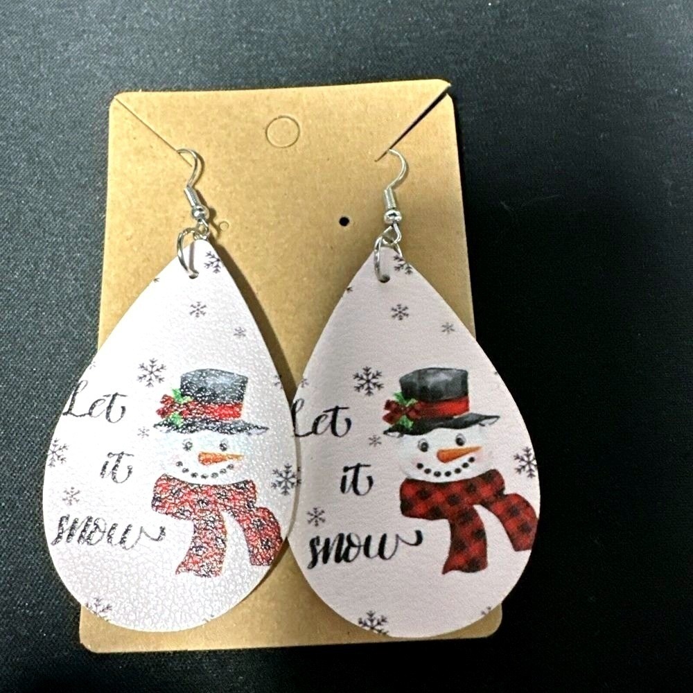 Snowman Earrings Let It Snow Holiday Christmas Dangle Drop Earrings Homemade - Picture 2 of 5